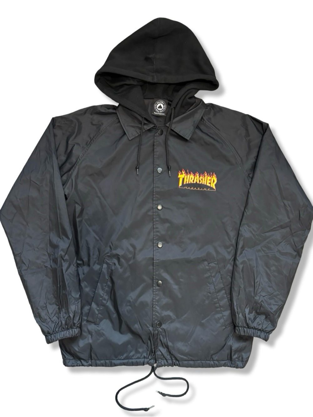 Thrasher Black Flame Logo Coach Windbreaker Jacket with Hood